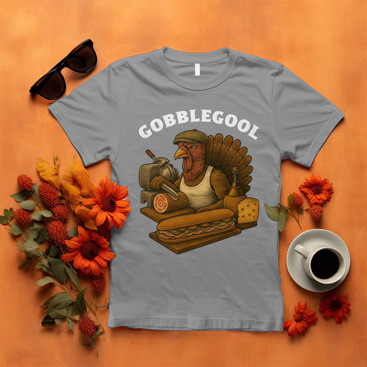 Gobblegool Funny Thanksgiving T Shirt Italian Turkey Deli Humor Sub Sandwich - Wonder Print Shop