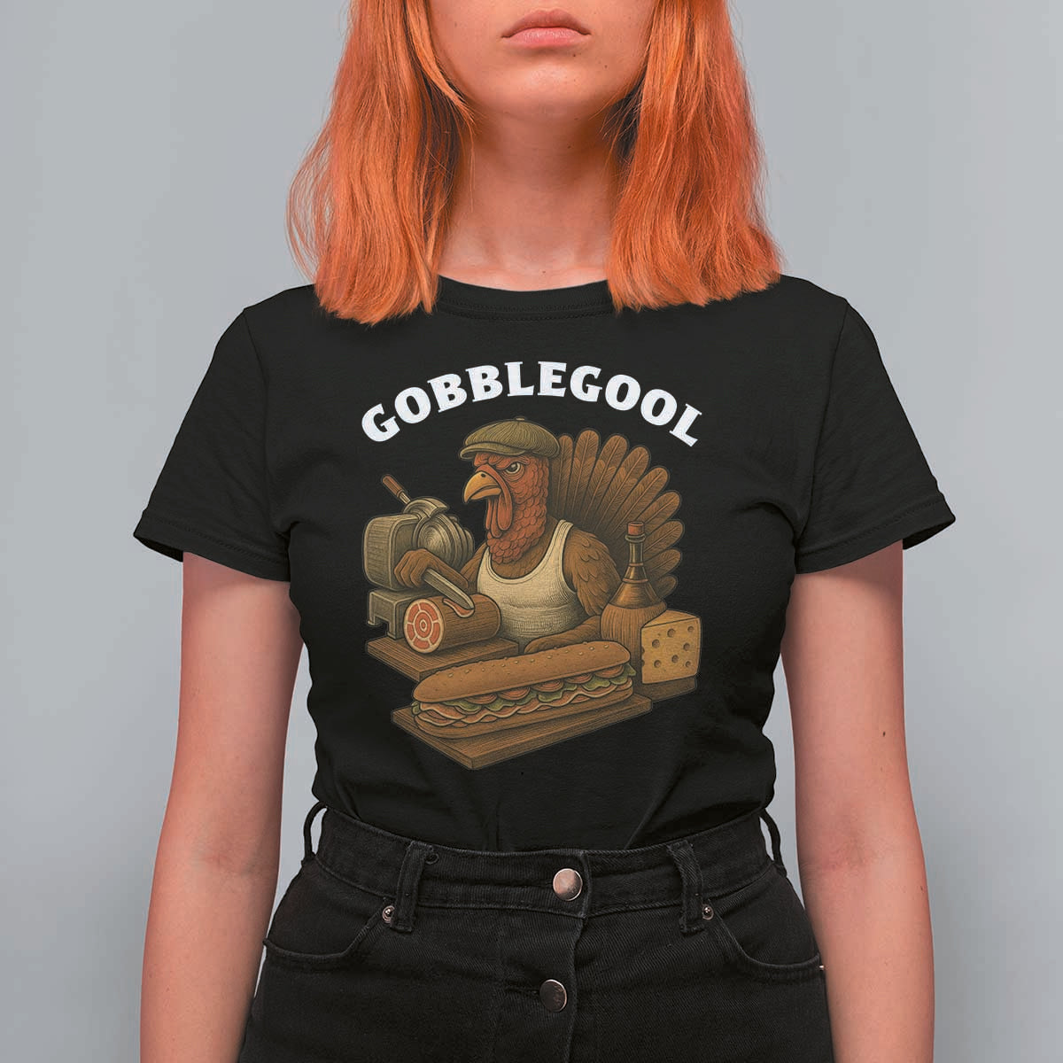 Gobblegool Funny Thanksgiving T Shirt For Women Italian Turkey Deli Humor Sub Sandwich - Wonder Print Shop