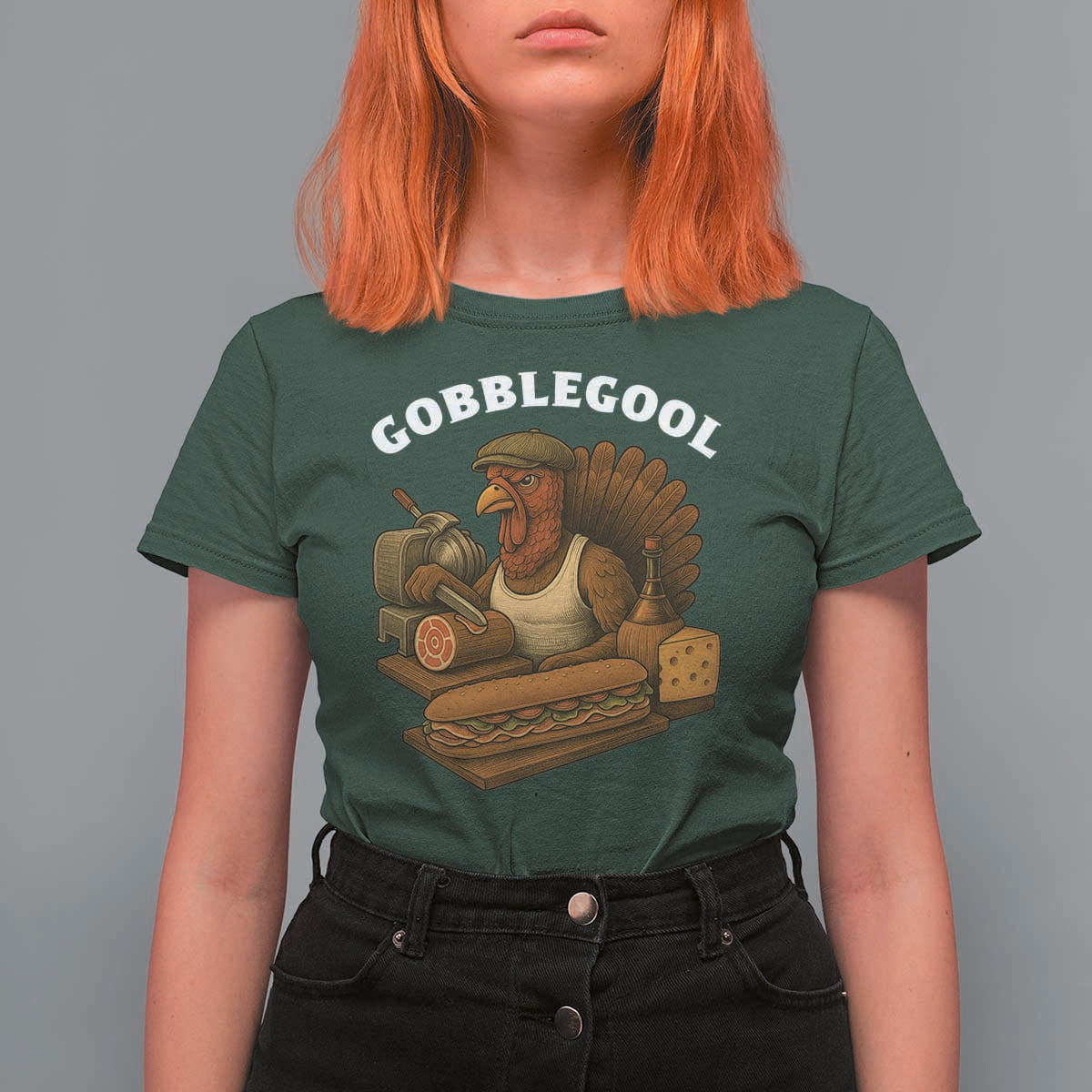 Gobblegool Funny Thanksgiving T Shirt For Women Italian Turkey Deli Humor Sub Sandwich - Wonder Print Shop