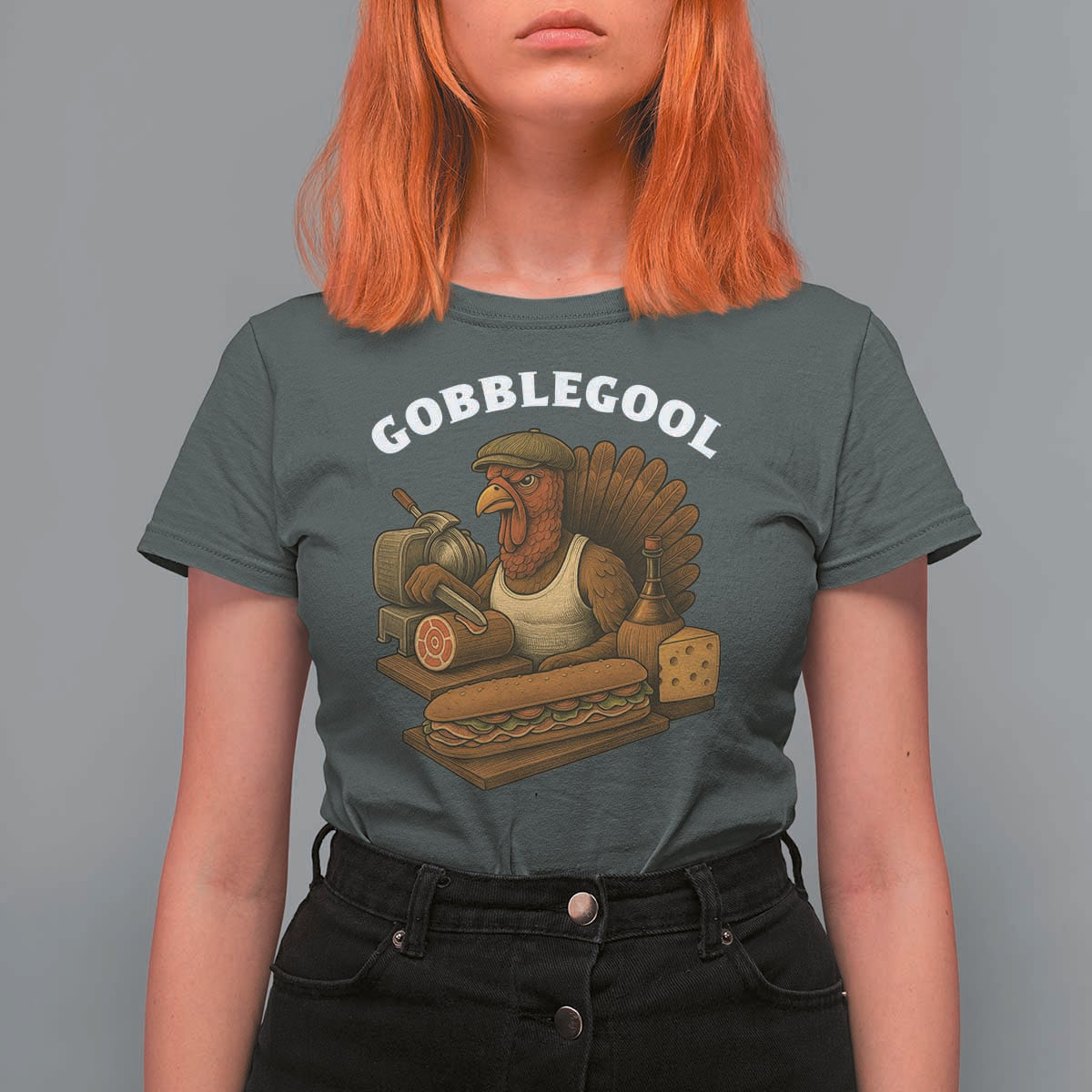 Gobblegool Funny Thanksgiving T Shirt For Women Italian Turkey Deli Humor Sub Sandwich - Wonder Print Shop