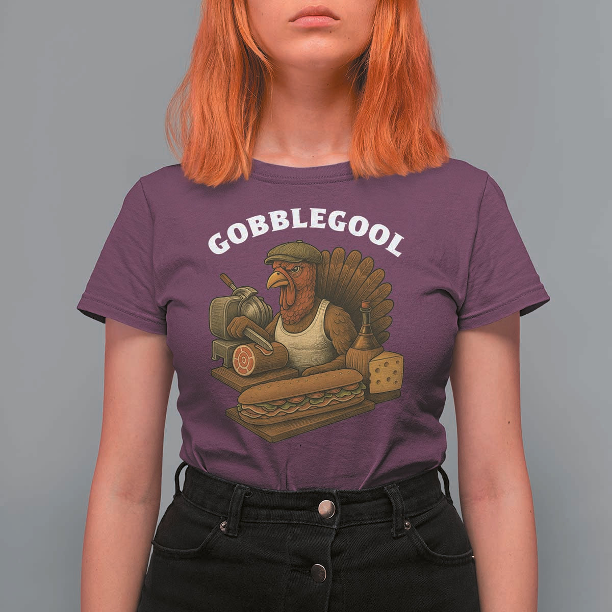 Gobblegool Funny Thanksgiving T Shirt For Women Italian Turkey Deli Humor Sub Sandwich - Wonder Print Shop