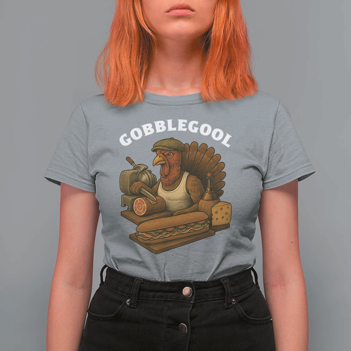 Gobblegool Funny Thanksgiving T Shirt For Women Italian Turkey Deli Humor Sub Sandwich - Wonder Print Shop