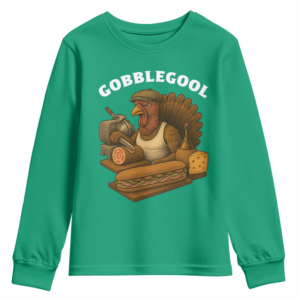 Gobblegool Funny Thanksgiving Youth Sweatshirt Italian Turkey Deli Humor Sub Sandwich - Wonder Print Shop