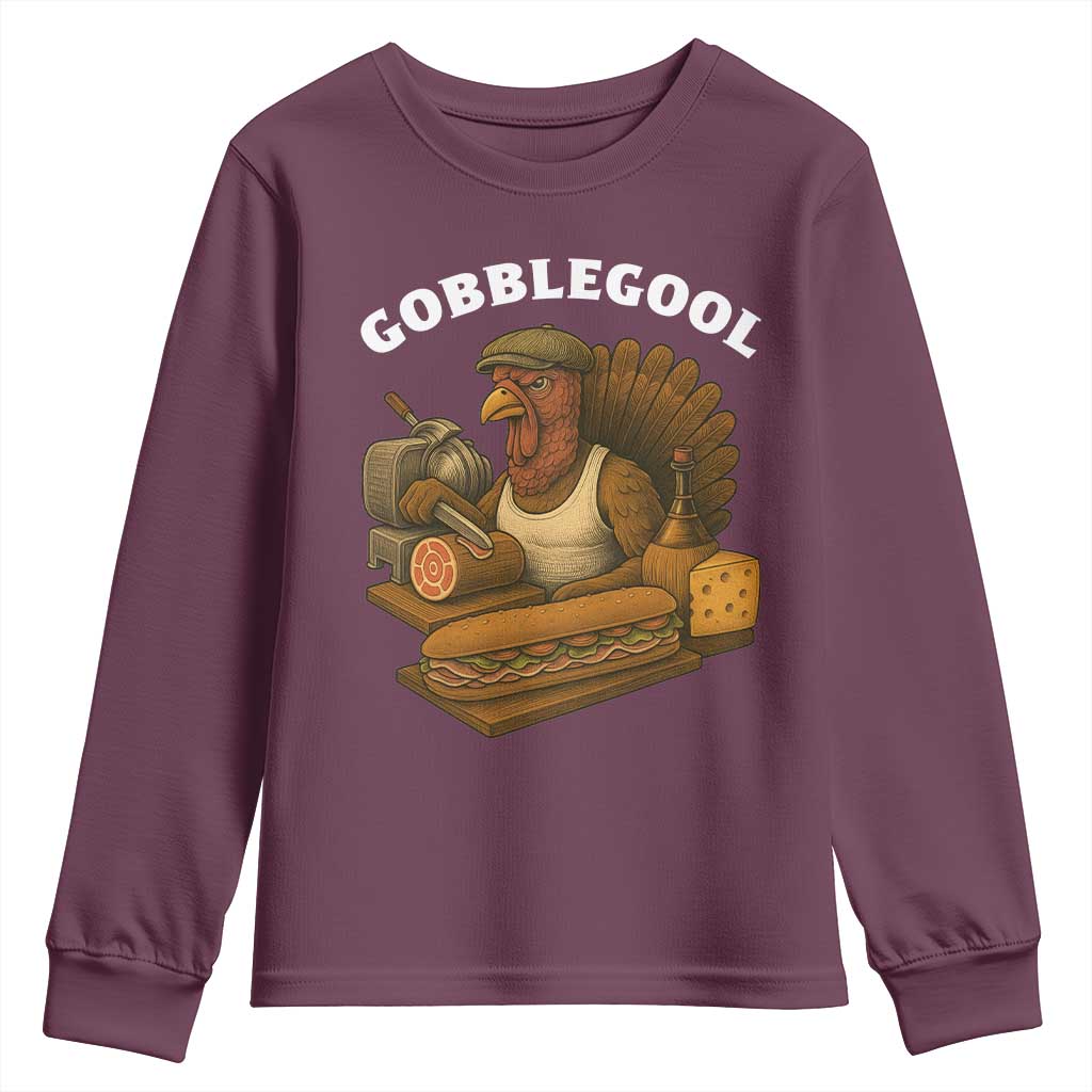Gobblegool Funny Thanksgiving Youth Sweatshirt Italian Turkey Deli Humor Sub Sandwich - Wonder Print Shop