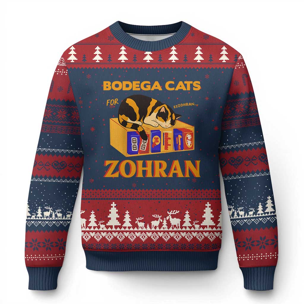 Bodega Cats for Zohran Ugly Christmas Sweater New York Mamdani Supporter Mayor Cute Cat - Wonder Print Shop