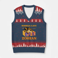 Bodega Cats for Zohran V-Neck Knit Sweater Vest New York Mamdani Supporter Mayor Cute Cat - Wonder Print Shop