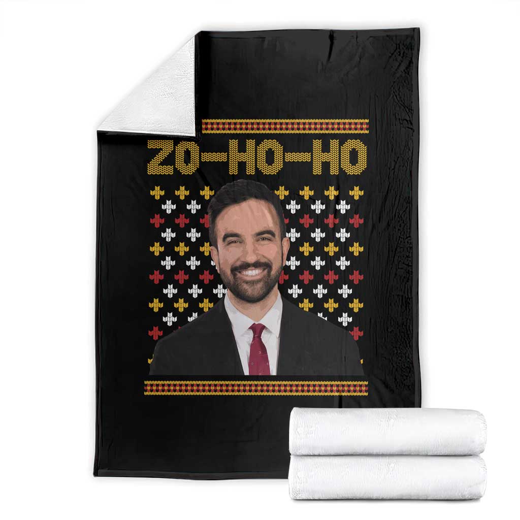 Zo Ho Ho Ugly Christmas Sweater Throw Blanket Funny Zohran Mamdani Holiday - Wonder Print Shop