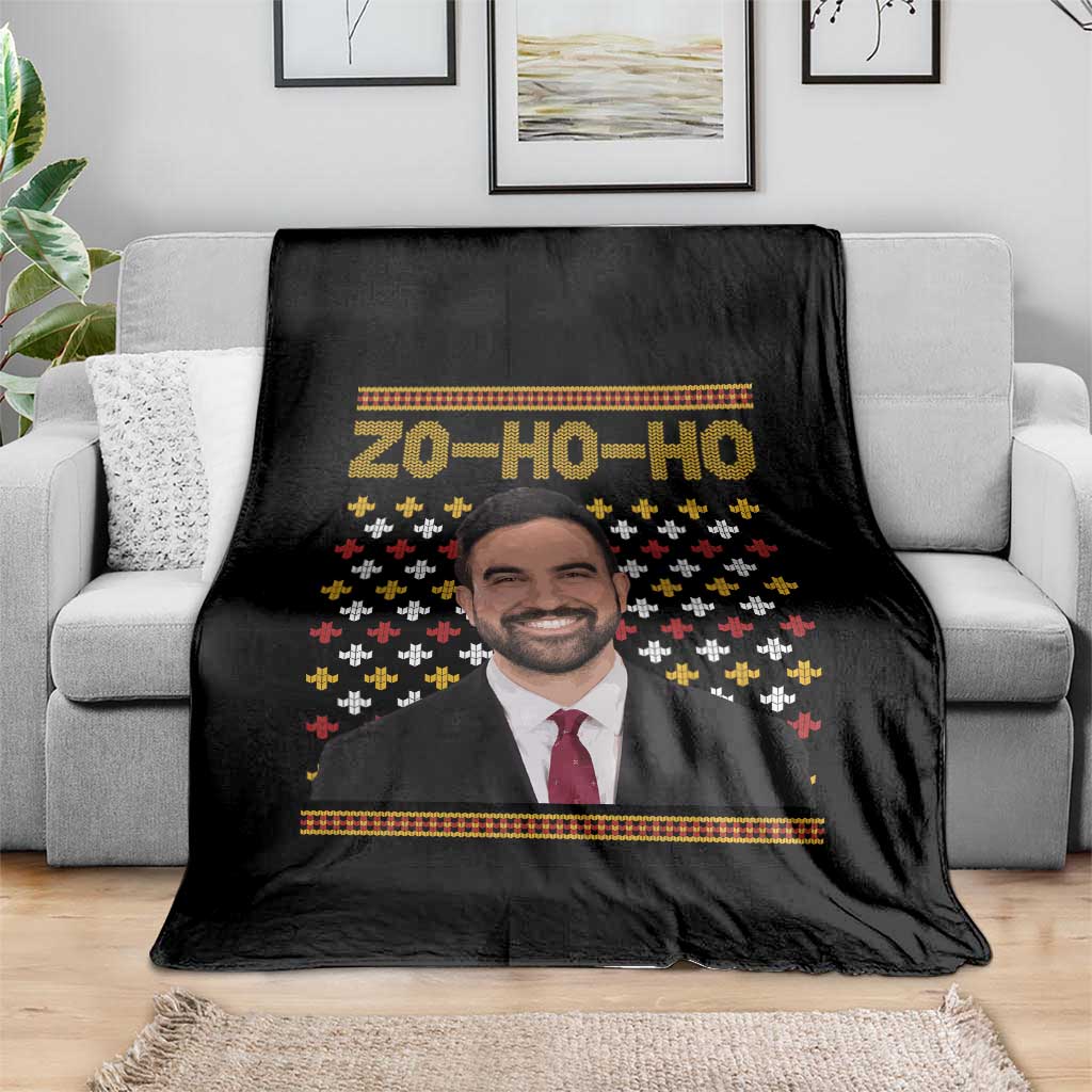 Zo Ho Ho Ugly Christmas Sweater Throw Blanket Funny Zohran Mamdani Holiday - Wonder Print Shop
