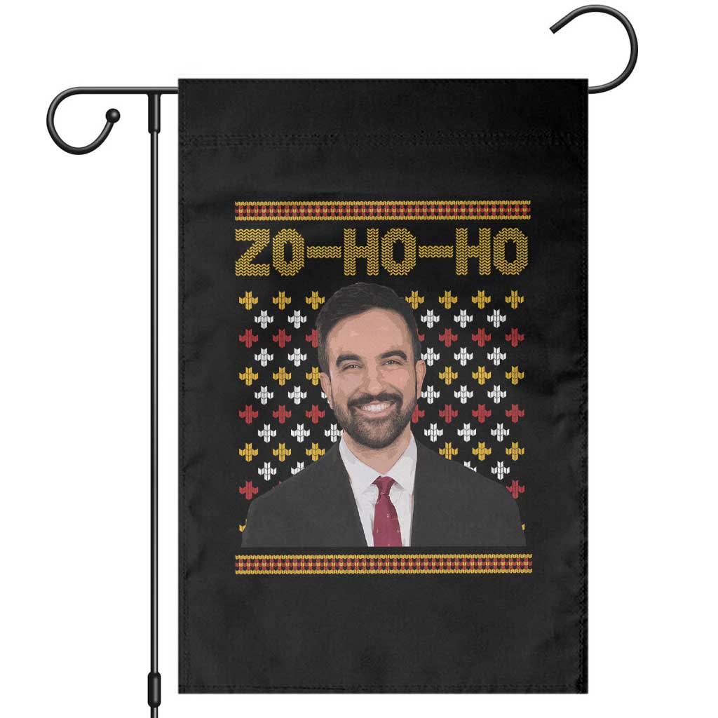 Zo Ho Ho Ugly Christmas Sweater Garden Flag Funny Zohran Mamdani Holiday - Wonder Print Shop