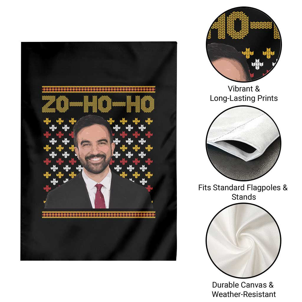 Zo Ho Ho Ugly Christmas Sweater Garden Flag Funny Zohran Mamdani Holiday - Wonder Print Shop