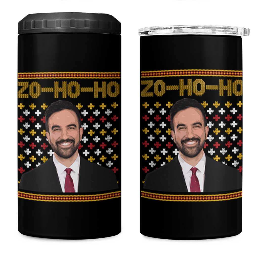 Zo Ho Ho Ugly Christmas Sweater 4 in 1 Can Cooler Tumbler Funny Zohran Mamdani Holiday - Wonder Print Shop