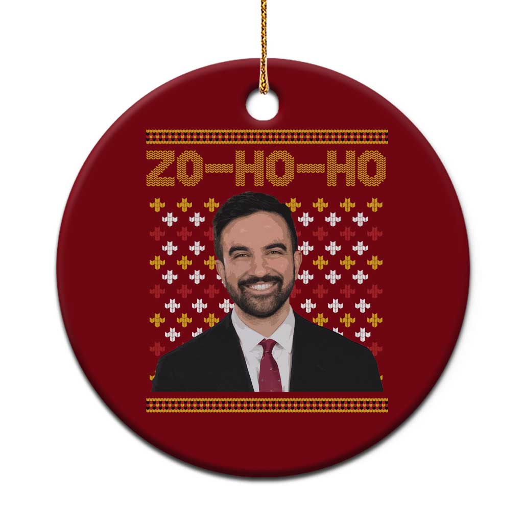 Zo Ho Ho Ugly Christmas Sweater Ceramic Ornament Funny Zohran Mamdani Holiday - Wonder Print Shop
