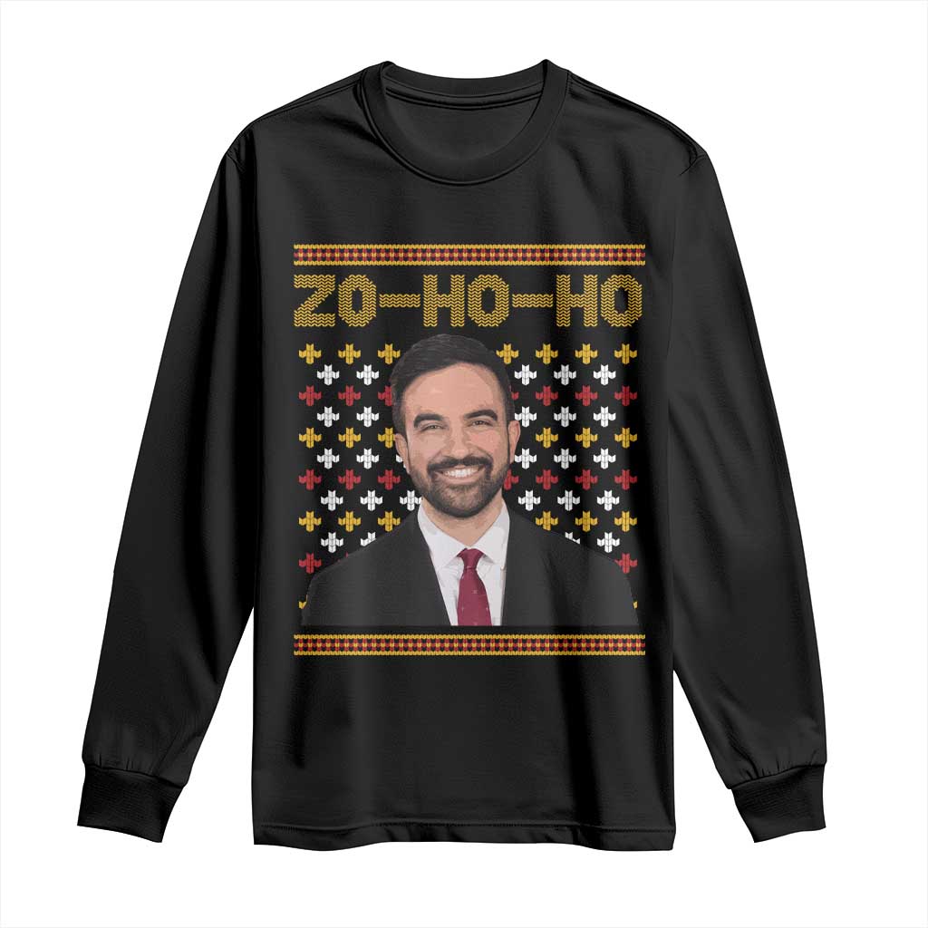 Zo Ho Ho Ugly Christmas Sweater Long Sleeve Shirt Funny Zohran Mamdani Holiday - Wonder Print Shop