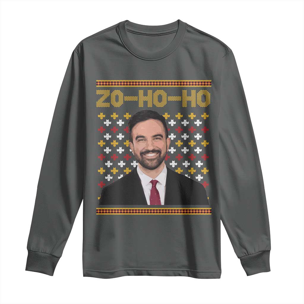 Zo Ho Ho Ugly Christmas Sweater Long Sleeve Shirt Funny Zohran Mamdani Holiday - Wonder Print Shop