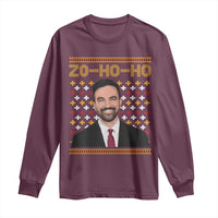 Zo Ho Ho Ugly Christmas Sweater Long Sleeve Shirt Funny Zohran Mamdani Holiday - Wonder Print Shop