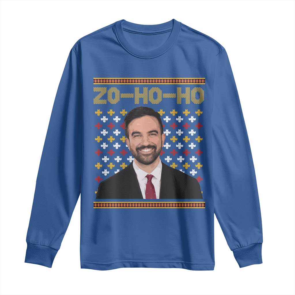 Zo Ho Ho Ugly Christmas Sweater Long Sleeve Shirt Funny Zohran Mamdani Holiday - Wonder Print Shop