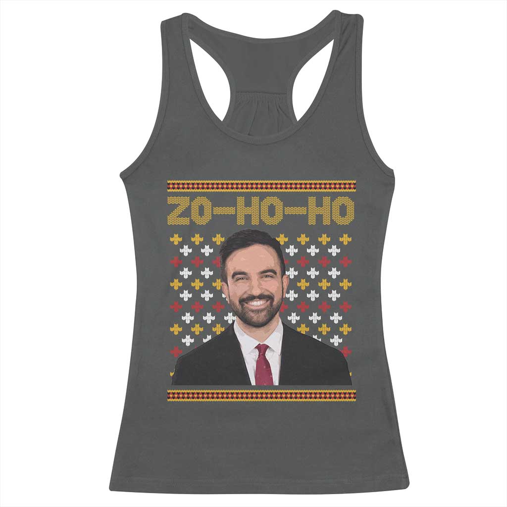 Zo Ho Ho Ugly Christmas Sweater Racerback Tank Top Funny Zohran Mamdani Holiday - Wonder Print Shop