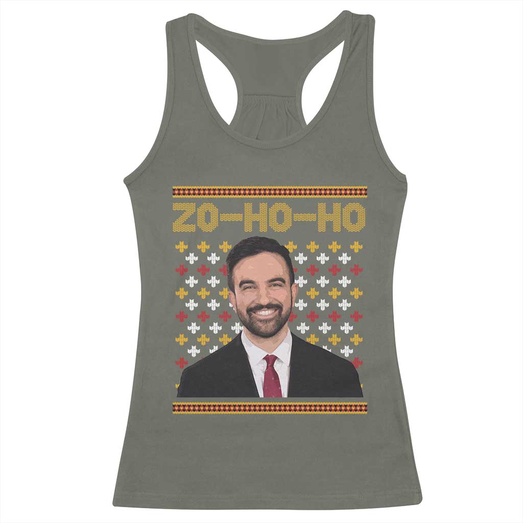 Zo Ho Ho Ugly Christmas Sweater Racerback Tank Top Funny Zohran Mamdani Holiday - Wonder Print Shop