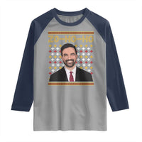 Zo Ho Ho Ugly Christmas Sweater Raglan Shirt Funny Zohran Mamdani Holiday - Wonder Print Shop