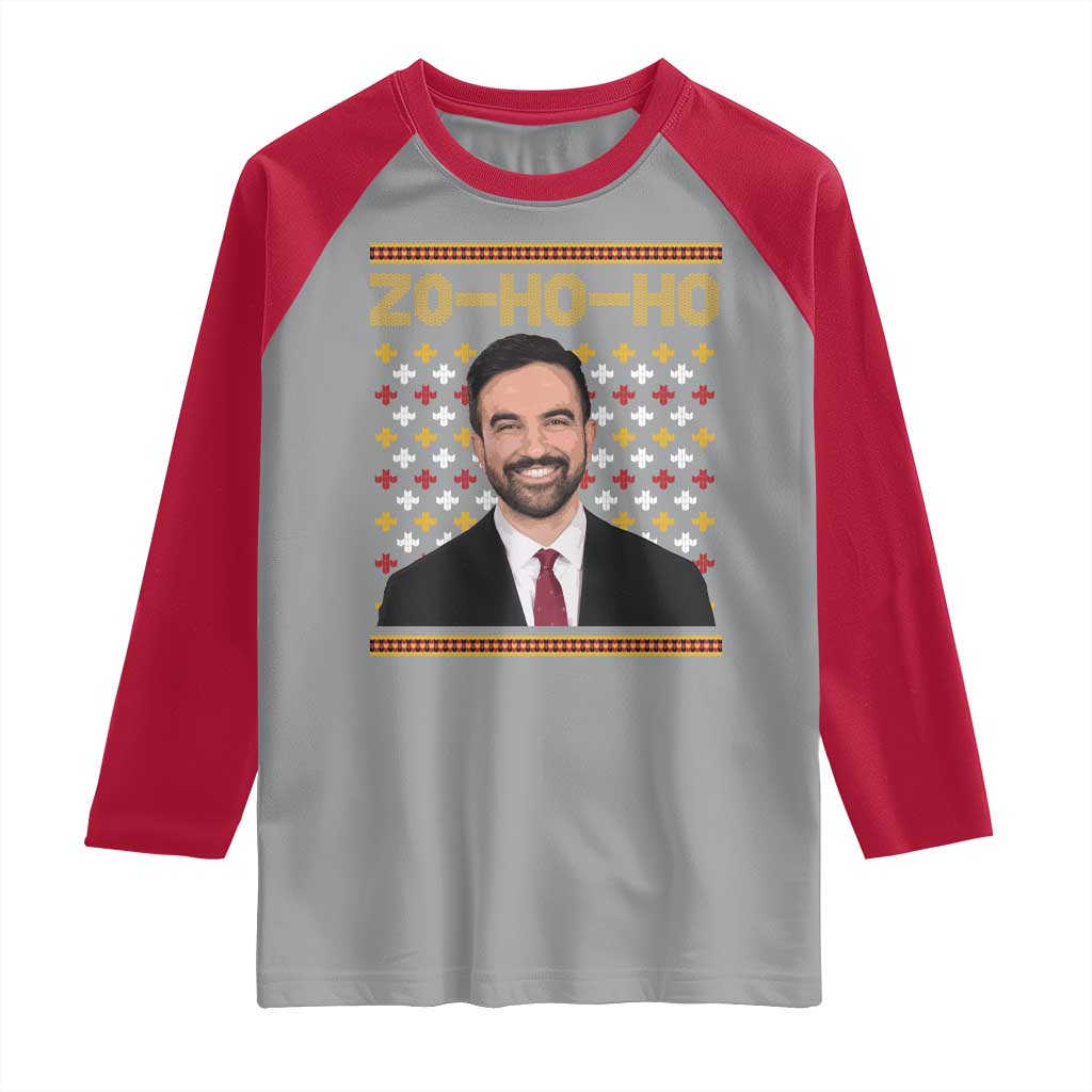Zo Ho Ho Ugly Christmas Sweater Raglan Shirt Funny Zohran Mamdani Holiday - Wonder Print Shop