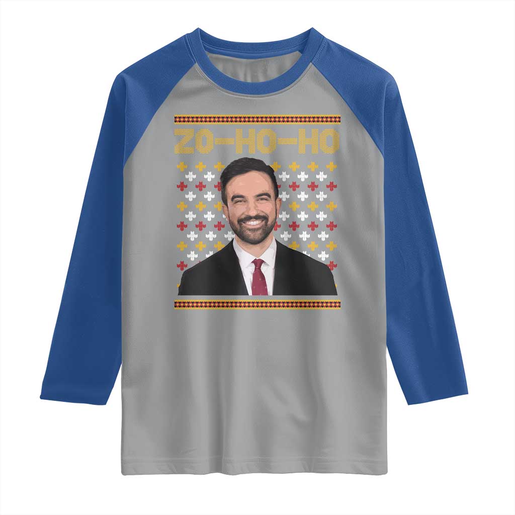 Zo Ho Ho Ugly Christmas Sweater Raglan Shirt Funny Zohran Mamdani Holiday - Wonder Print Shop