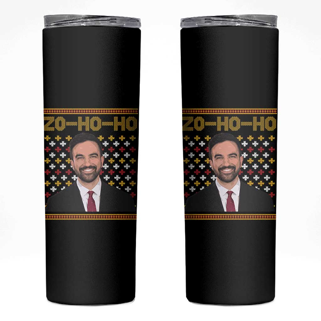 Zo Ho Ho Ugly Christmas Sweater Skinny Tumbler Funny Zohran Mamdani Holiday - Wonder Print Shop