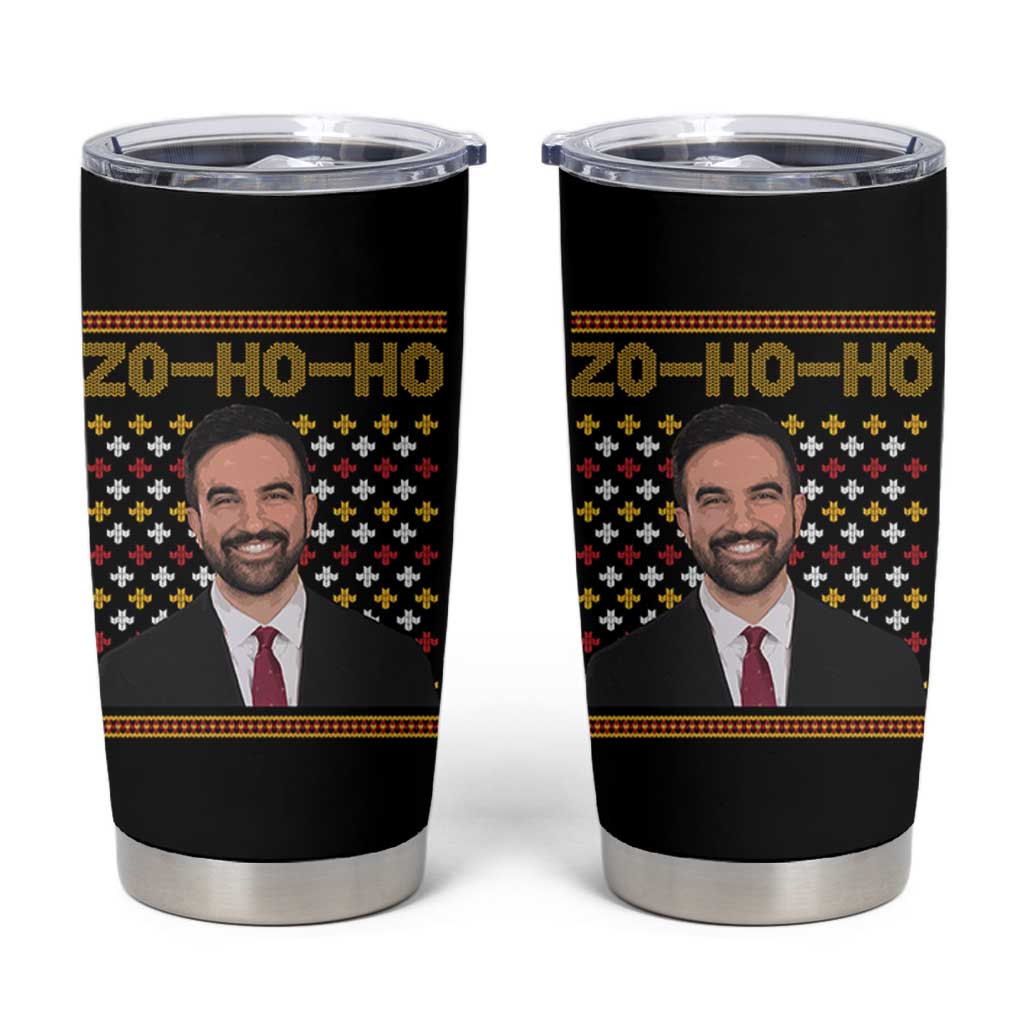 Zo Ho Ho Ugly Christmas Sweater Tumbler Cup Funny Zohran Mamdani Holiday - Wonder Print Shop