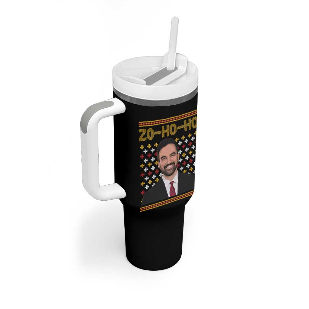 Zo Ho Ho Ugly Christmas Sweater Tumbler With Handle Funny Zohran Mamdani Holiday - Wonder Print Shop