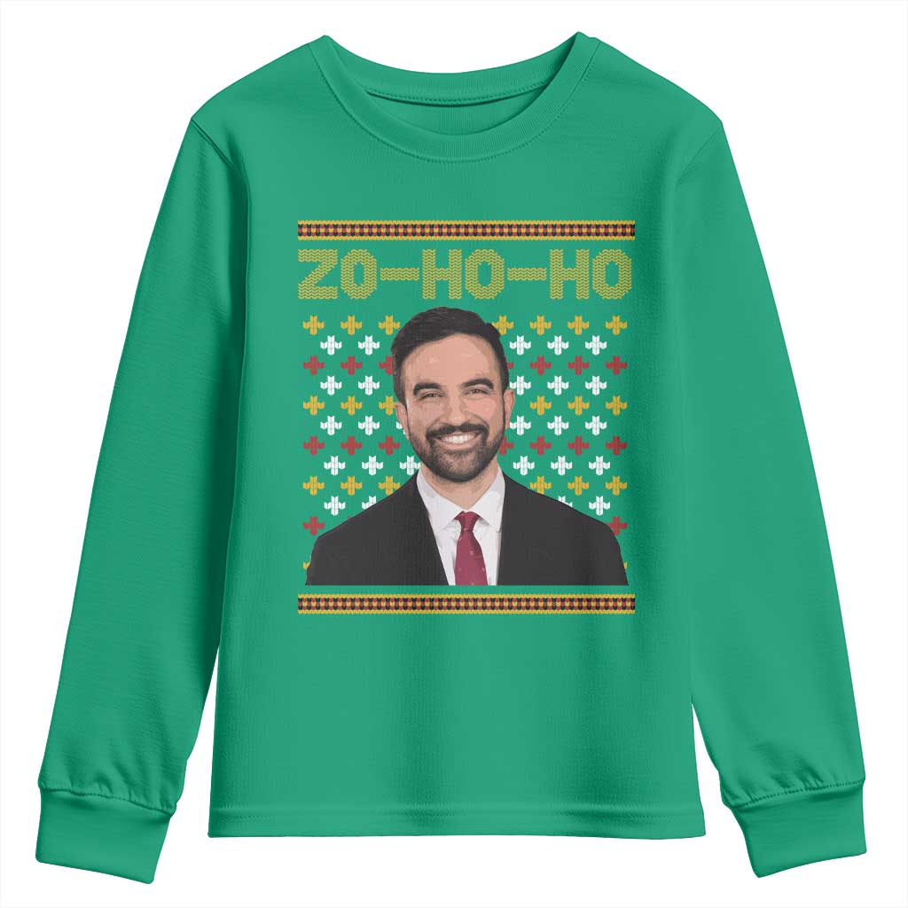 Zo Ho Ho Ugly Christmas Sweater Youth Sweatshirt Funny Zohran Mamdani Holiday - Wonder Print Shop