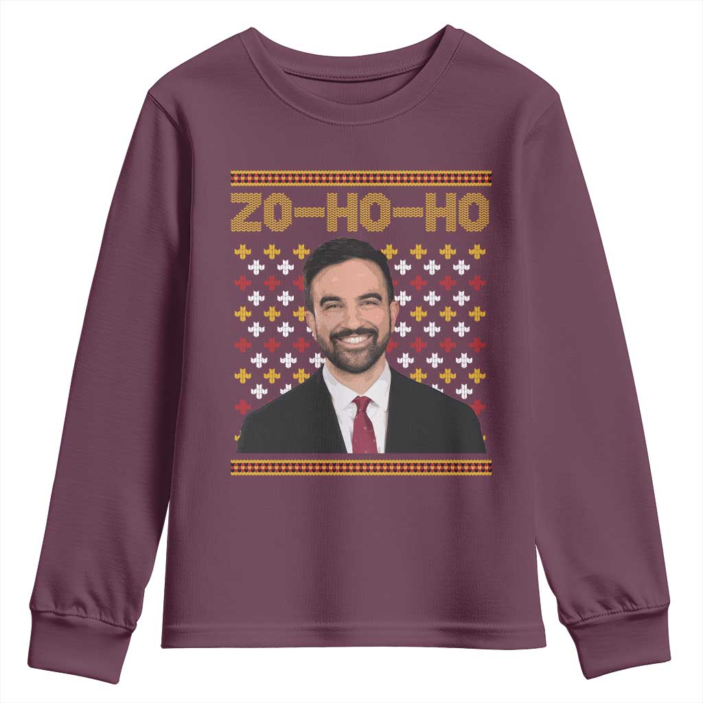 Zo Ho Ho Ugly Christmas Sweater Youth Sweatshirt Funny Zohran Mamdani Holiday - Wonder Print Shop