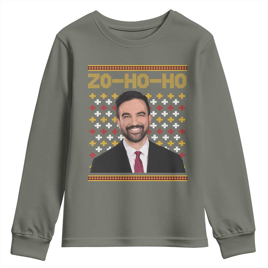 Zo Ho Ho Ugly Christmas Sweater Youth Sweatshirt Funny Zohran Mamdani Holiday - Wonder Print Shop