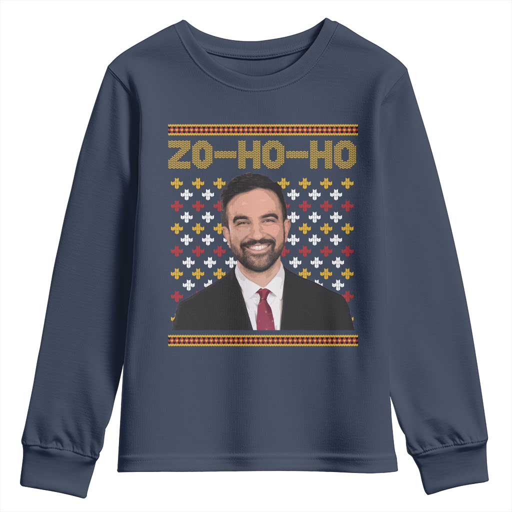 Zo Ho Ho Ugly Christmas Sweater Youth Sweatshirt Funny Zohran Mamdani Holiday - Wonder Print Shop