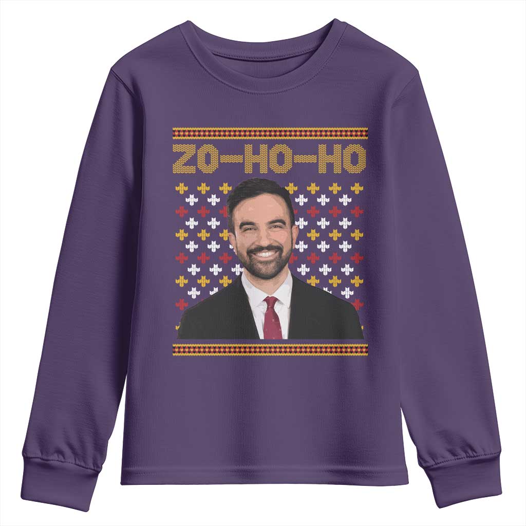 Zo Ho Ho Ugly Christmas Sweater Youth Sweatshirt Funny Zohran Mamdani Holiday - Wonder Print Shop
