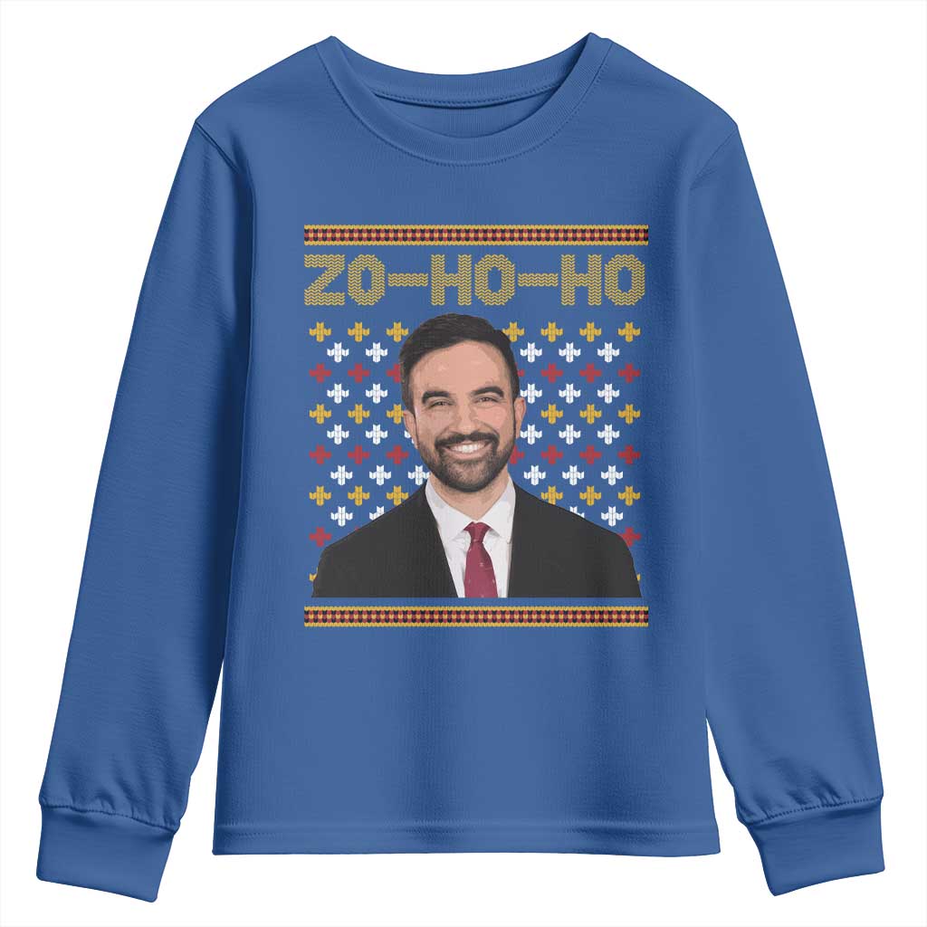 Zo Ho Ho Ugly Christmas Sweater Youth Sweatshirt Funny Zohran Mamdani Holiday - Wonder Print Shop