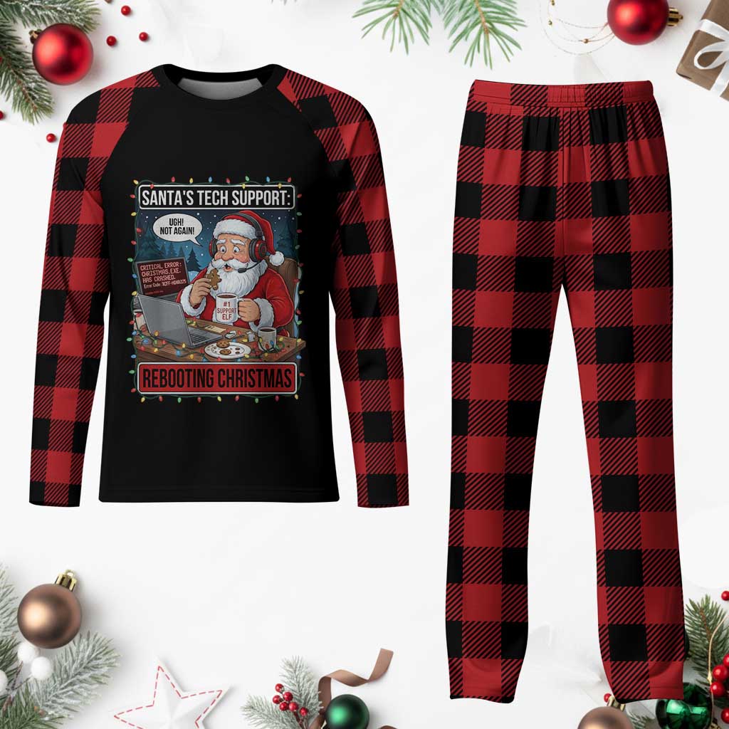 Funny Santa Tech Support Christmas Plaid Pajama Set Rebooting Christmas Geek Humor Gift - Wonder Print Shop