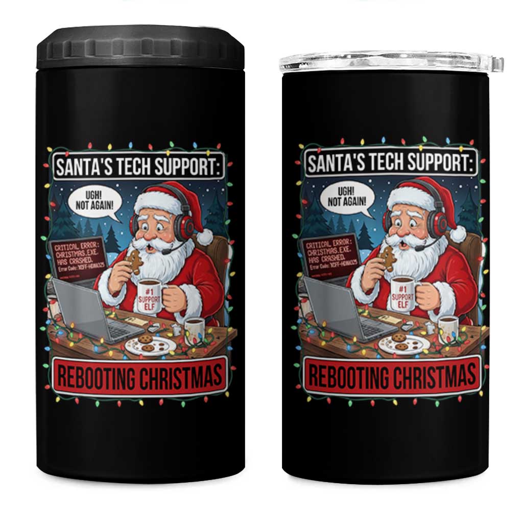 Funny Santa Tech Support Christmas 4 in 1 Can Cooler Tumbler Rebooting Christmas Geek Humor Gift - Wonder Print Shop