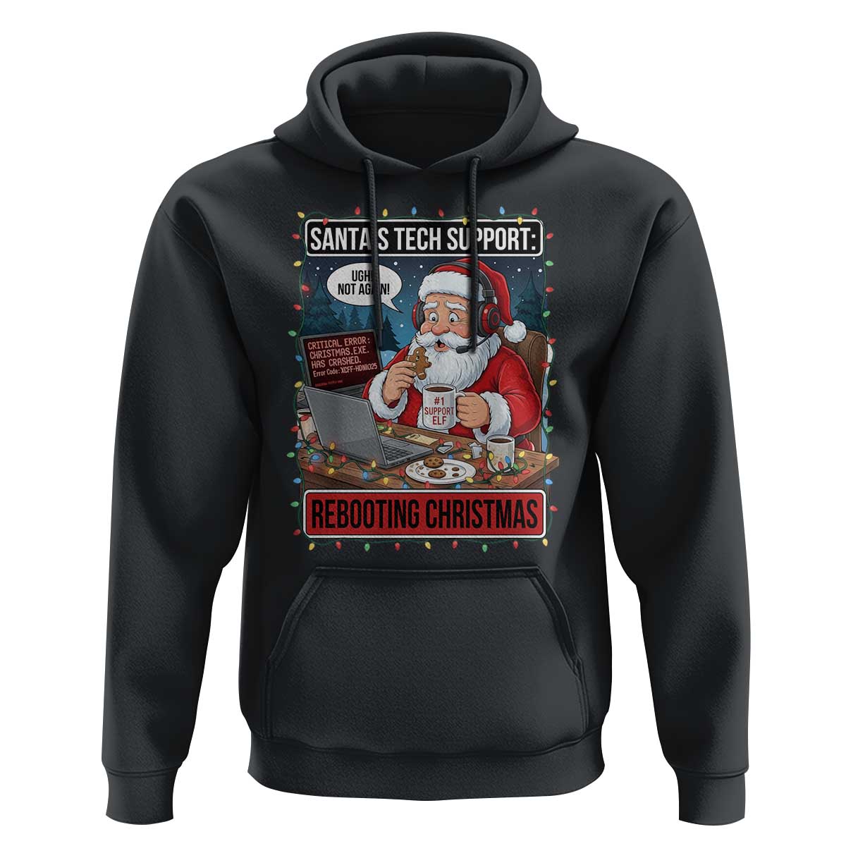 Funny Santa Tech Support Christmas Hoodie Rebooting Christmas Geek Humor Gift - Wonder Print Shop