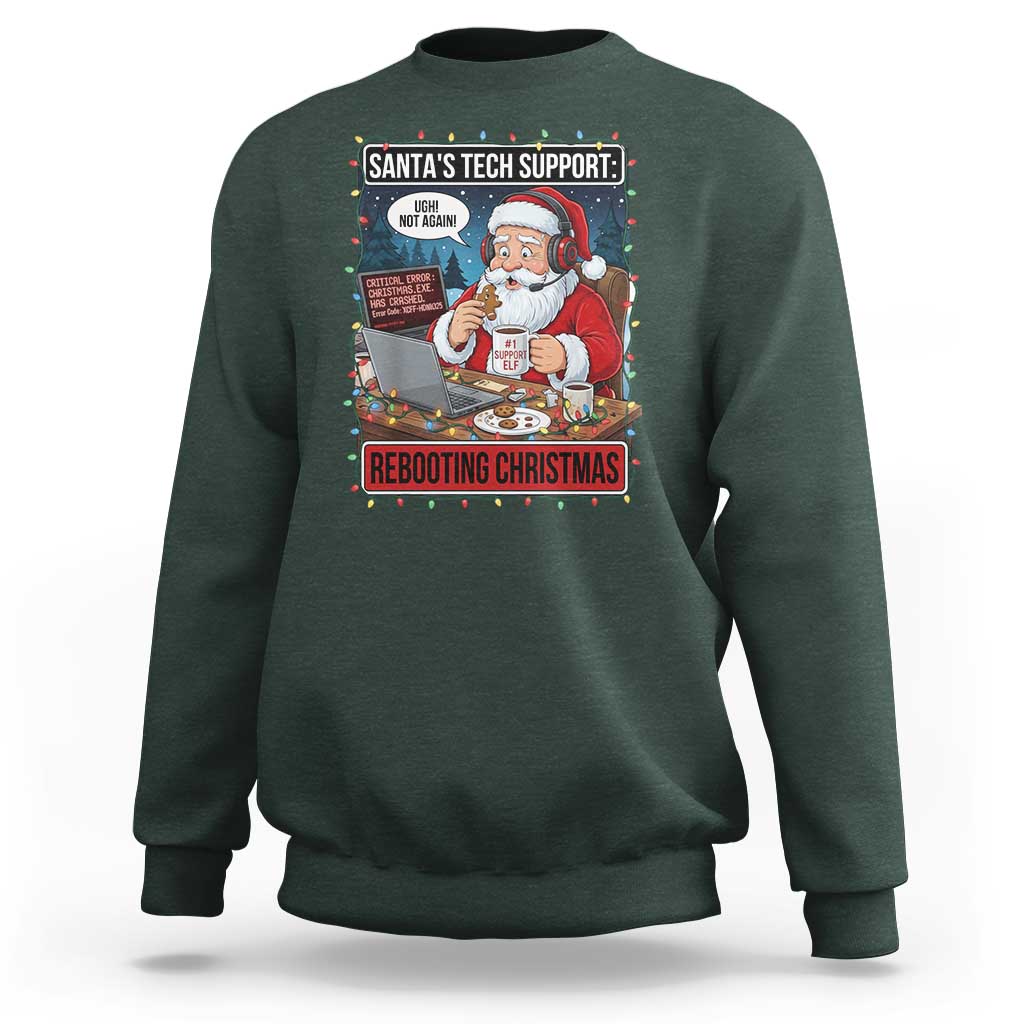 Funny Santa Tech Support Christmas Sweatshirt Rebooting Christmas Geek Humor Gift - Wonder Print Shop