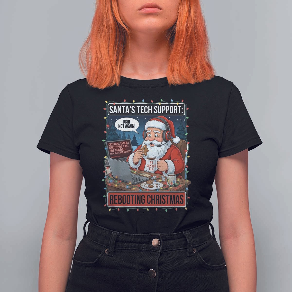 Funny Santa Tech Support Christmas T Shirt For Women Rebooting Christmas Geek Humor Gift - Wonder Print Shop