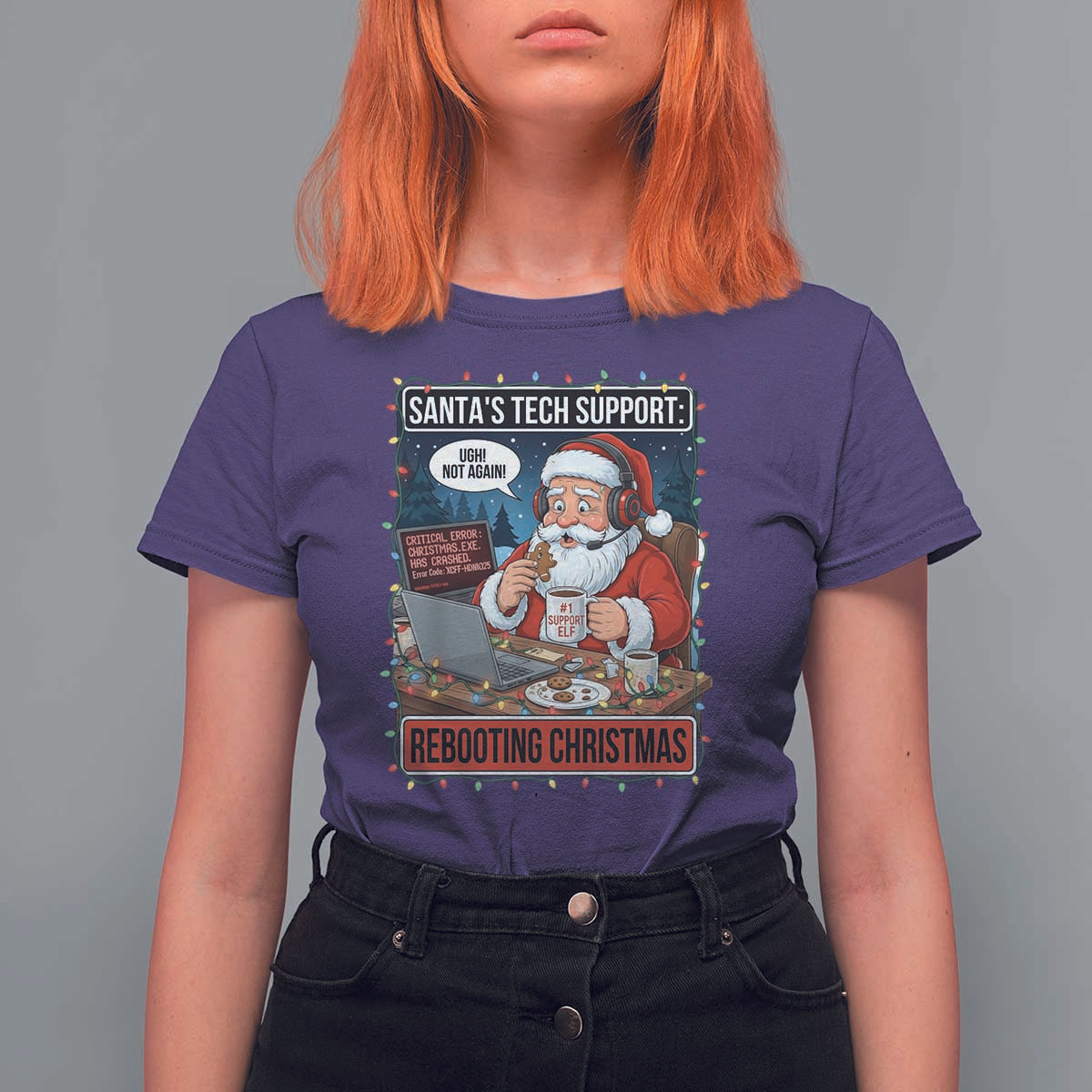 Funny Santa Tech Support Christmas T Shirt For Women Rebooting Christmas Geek Humor Gift - Wonder Print Shop