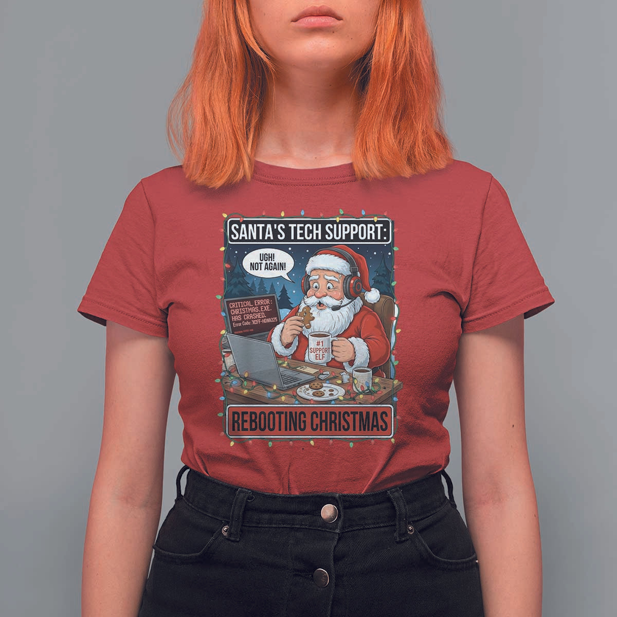 Funny Santa Tech Support Christmas T Shirt For Women Rebooting Christmas Geek Humor Gift - Wonder Print Shop
