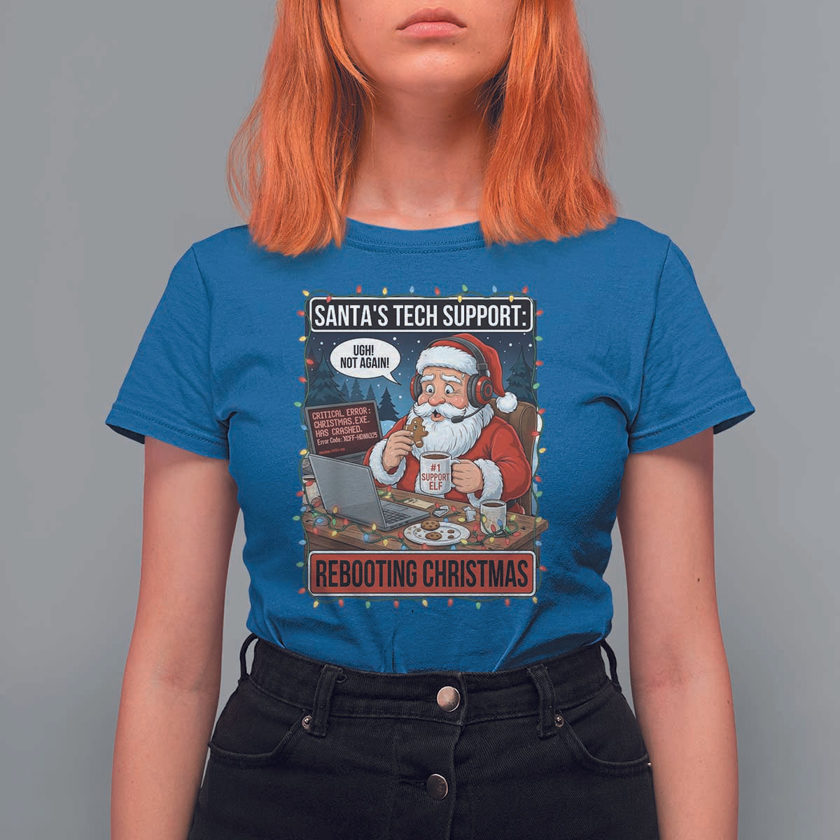 Funny Santa Tech Support Christmas T Shirt For Women Rebooting Christmas Geek Humor Gift - Wonder Print Shop
