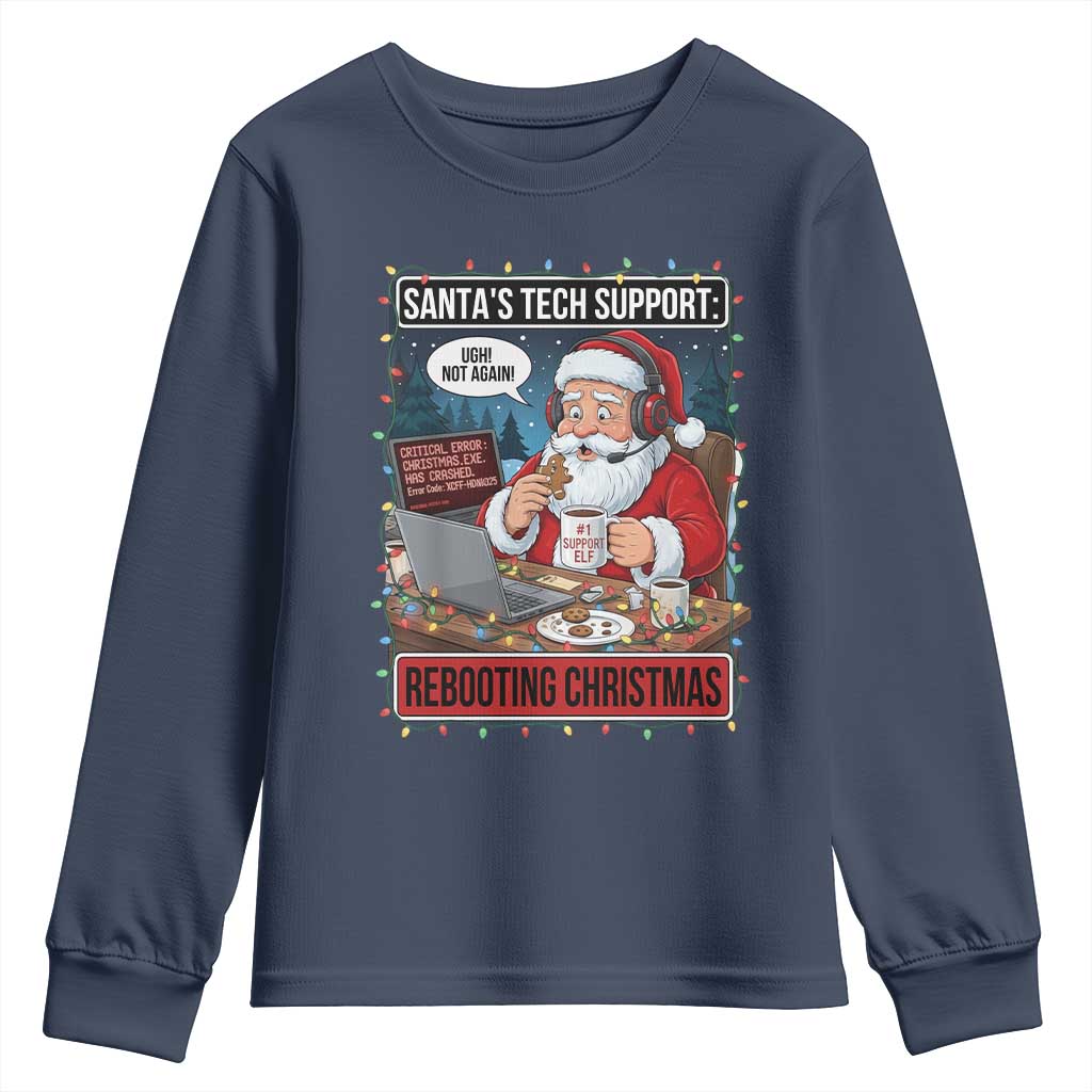 Funny Santa Tech Support Christmas Youth Sweatshirt Rebooting Christmas Geek Humor Gift - Wonder Print Shop