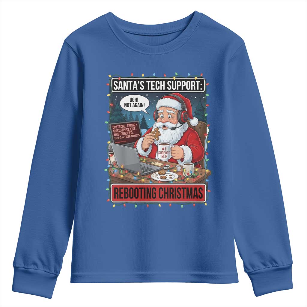 Funny Santa Tech Support Christmas Youth Sweatshirt Rebooting Christmas Geek Humor Gift - Wonder Print Shop