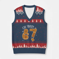 Oh Snap 67 Gingerbread Meme V-Neck Knit Sweater Vest Broken Cookie Six Seven Holiday Gag Xmas Vibes - Wonder Print Shop
