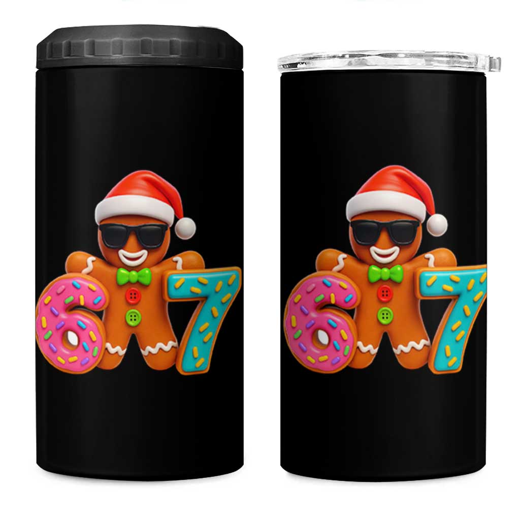 Funny 67 Meme Gingerbread Donut 4 in 1 Can Cooler Tumbler Cool Christmas Cookie Six Seven Santa Hat Sprinkles - Wonder Print Shop