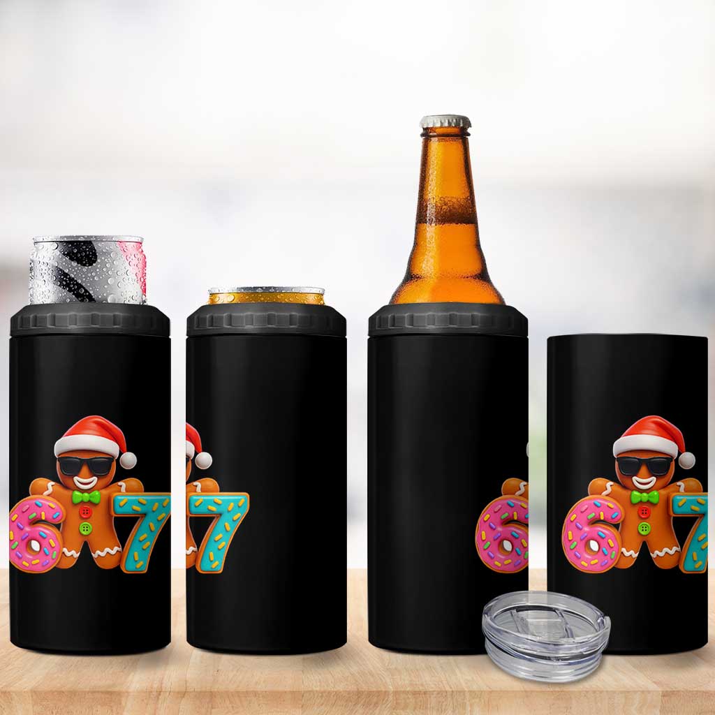 Funny 67 Meme Gingerbread Donut 4 in 1 Can Cooler Tumbler Cool Christmas Cookie Six Seven Santa Hat Sprinkles - Wonder Print Shop