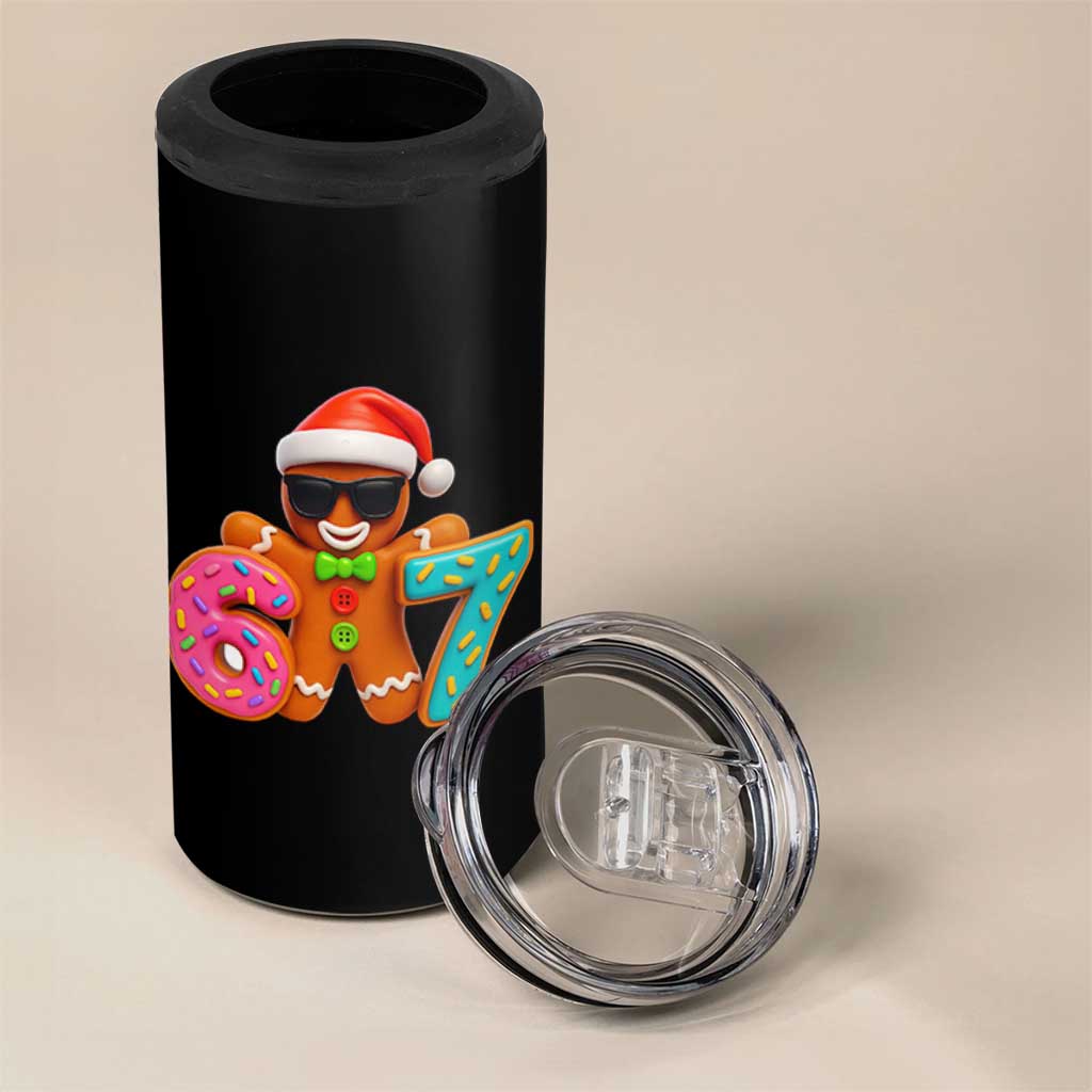Funny 67 Meme Gingerbread Donut 4 in 1 Can Cooler Tumbler Cool Christmas Cookie Six Seven Santa Hat Sprinkles - Wonder Print Shop