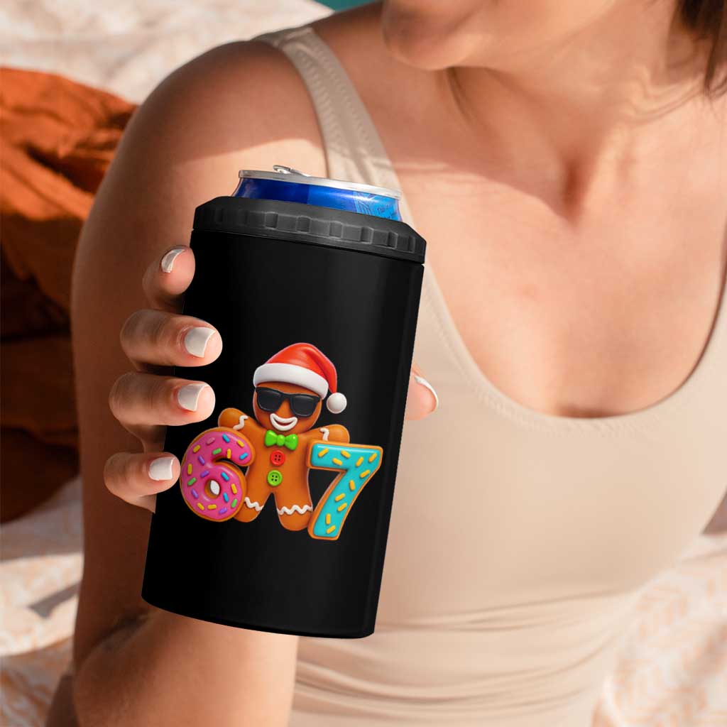 Funny 67 Meme Gingerbread Donut 4 in 1 Can Cooler Tumbler Cool Christmas Cookie Six Seven Santa Hat Sprinkles - Wonder Print Shop