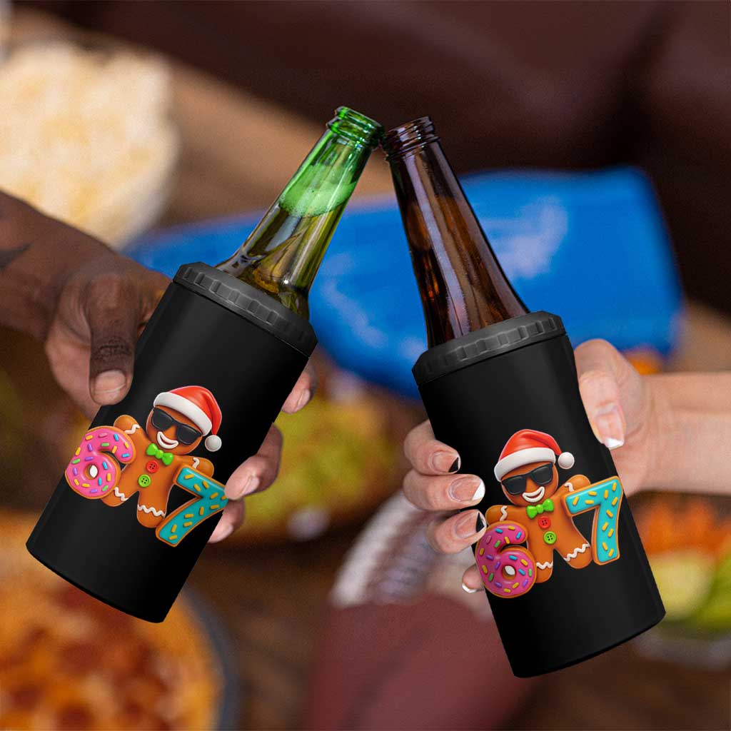 Funny 67 Meme Gingerbread Donut 4 in 1 Can Cooler Tumbler Cool Christmas Cookie Six Seven Santa Hat Sprinkles - Wonder Print Shop
